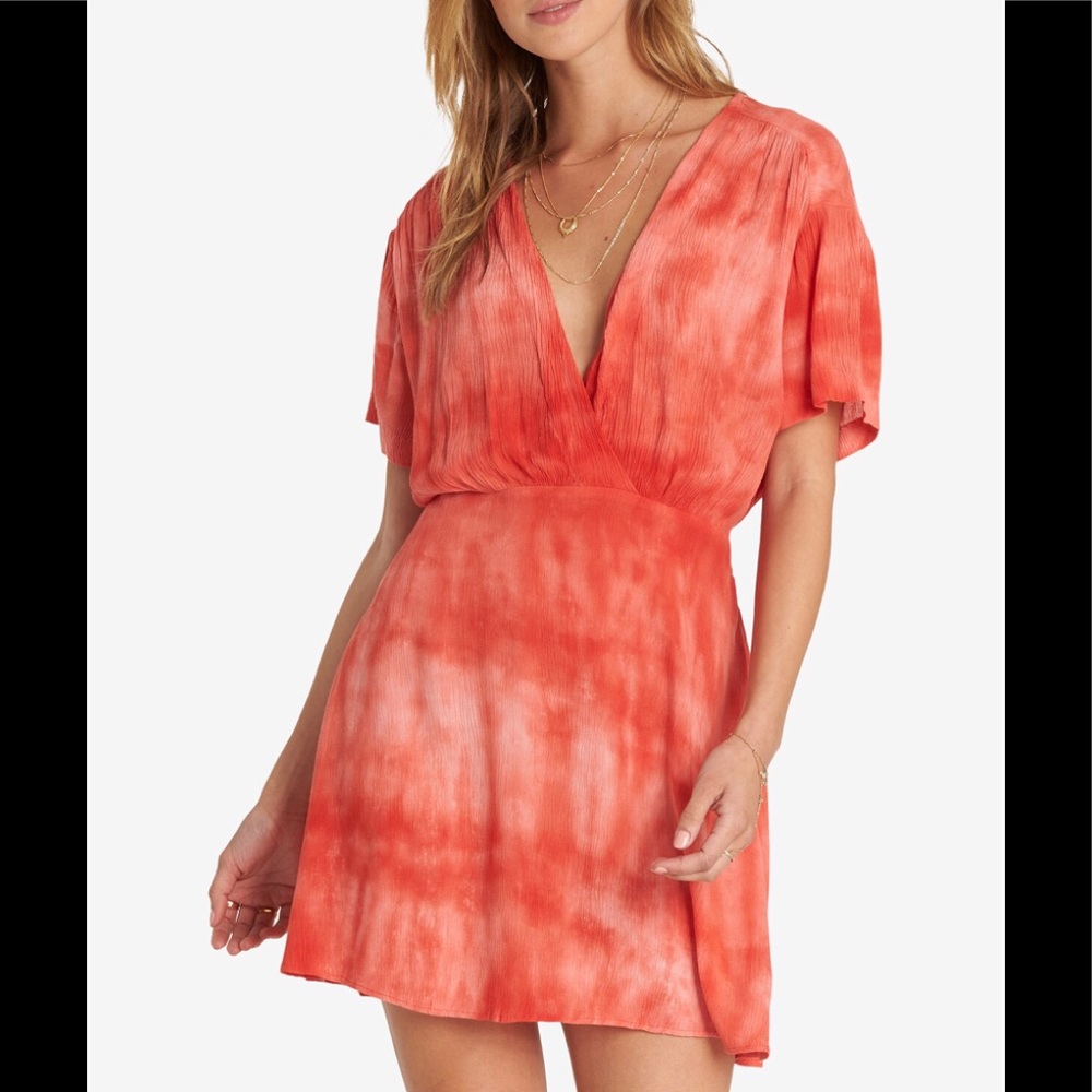 Billabong Vintage Coral Tie Waist Mini Dress NWT